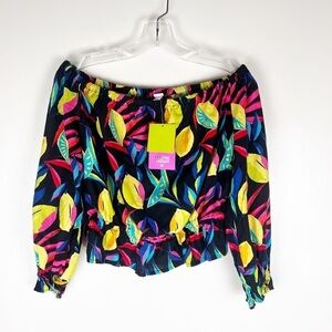 Tabitha Brown Lemon Print Bardot Top Size Small